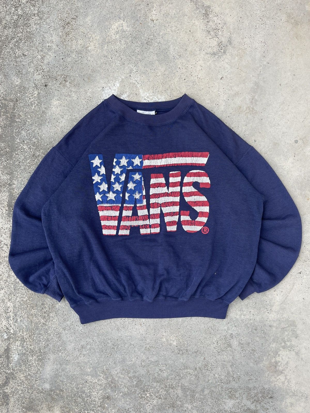 Vintage 90s Vans Big Logo USA Flag Sweatshirt