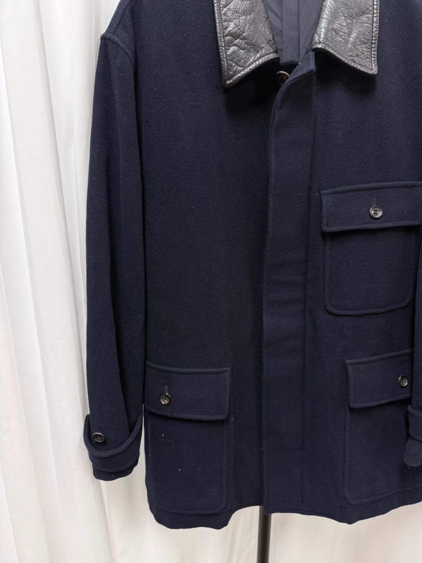 Comme des Garcons Homme CDG Homme 1991AW Leather Collar Wool Coat K20 Size US M / EU 48-50 / 2 - 4 Thumbnail