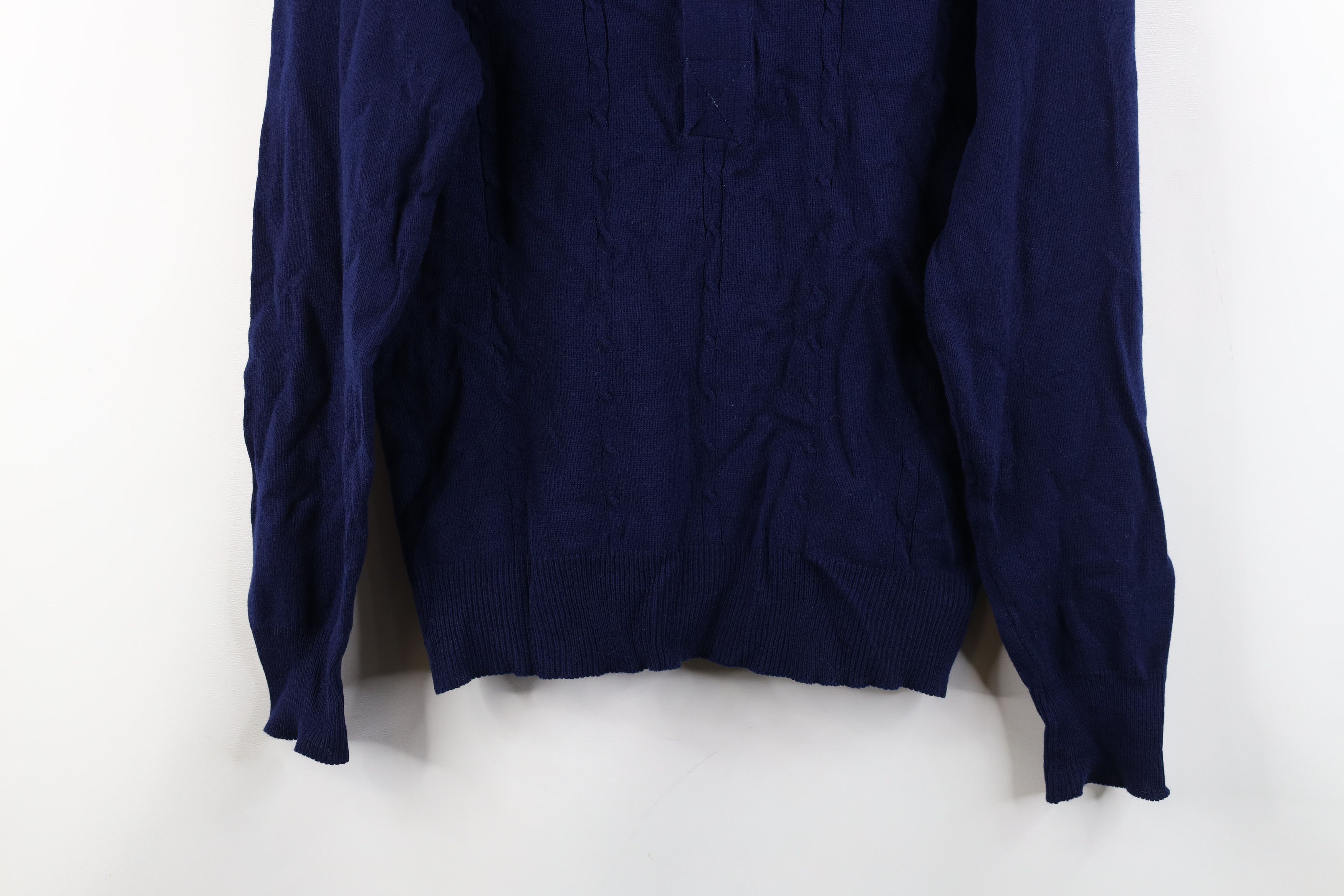 Vintage Vintage 70s Streetwear Cable Knit Collared Sweater Navy Blue Size US L / EU 52-54 / 3 - 3 Thumbnail