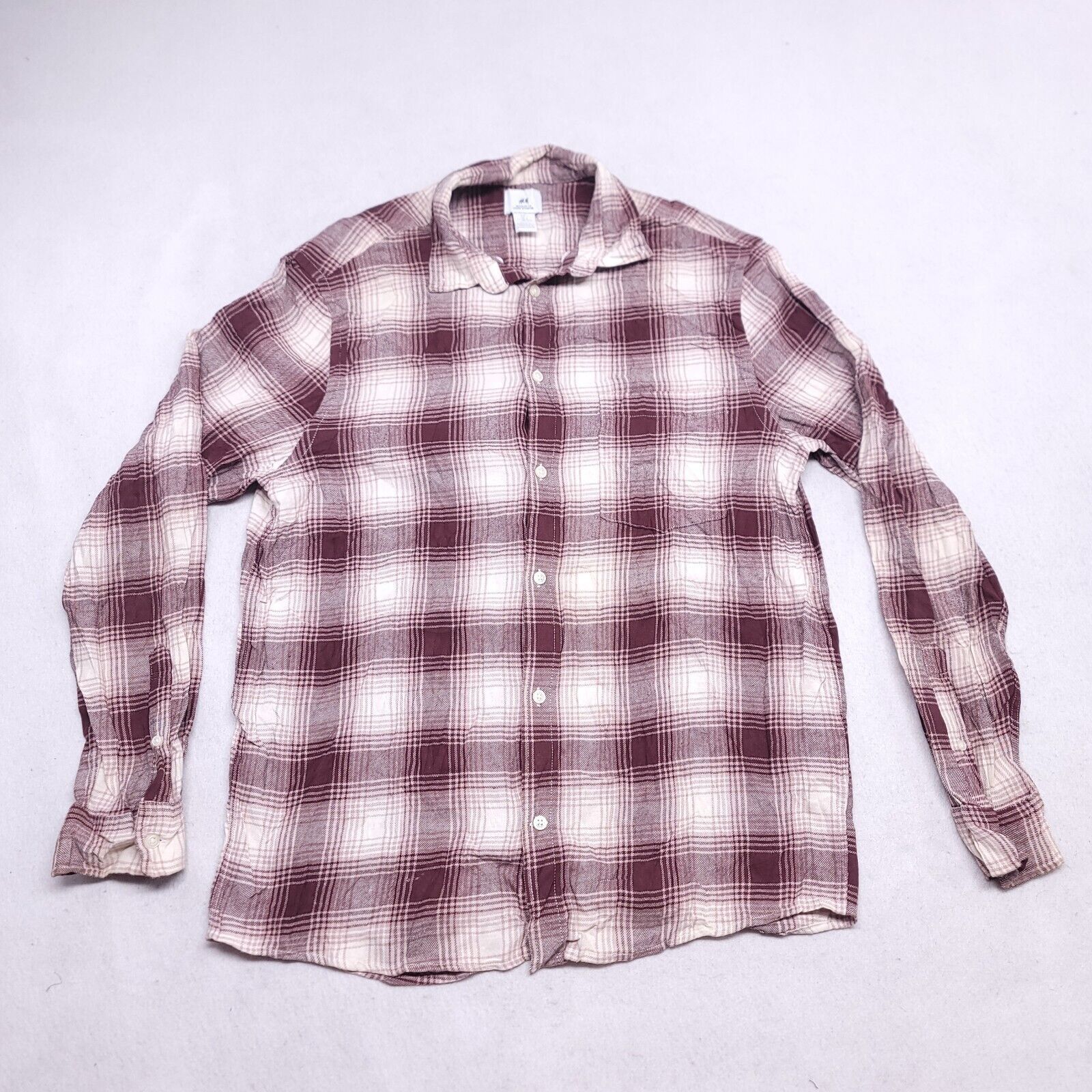 H&M H&M Tartan Flannel Button Up Shirt Mens Size L Maroon White Size US L / EU 52-54 / 3 - 2 Thumbnail
