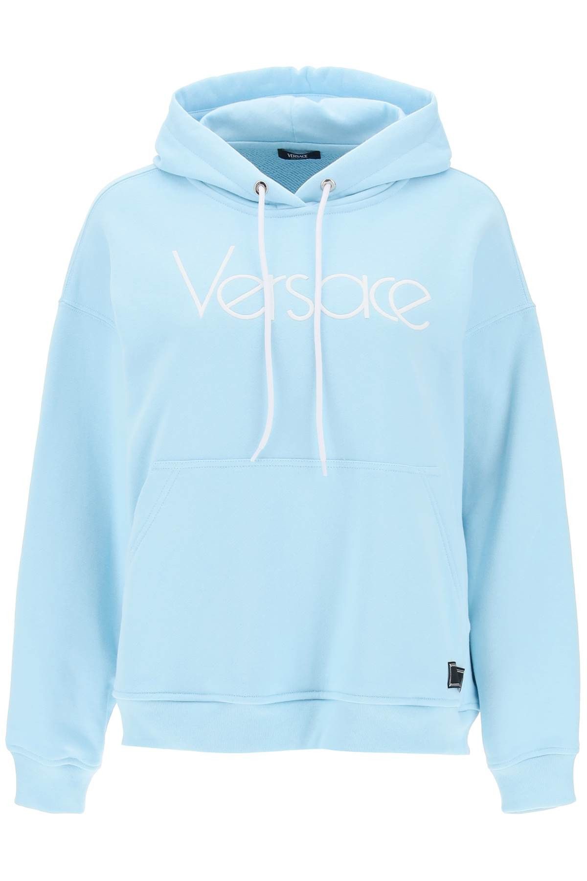 image of Versace Hoodie With 1978 Re-Edition Logo in Pale Blue Bianco, Women's (Size Medium)