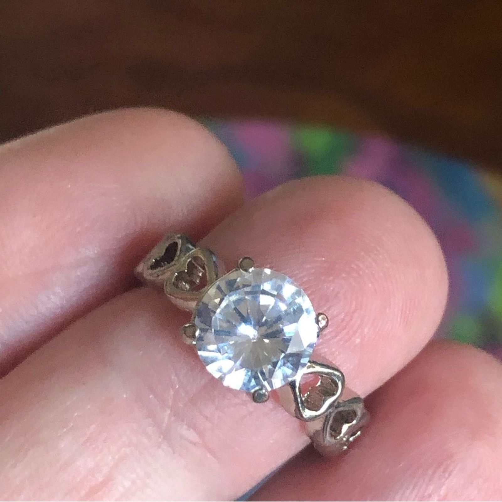 Jewelry Sterling open heart band prong set round cubic zirconia ring Size ONE SIZE - 13 Thumbnail