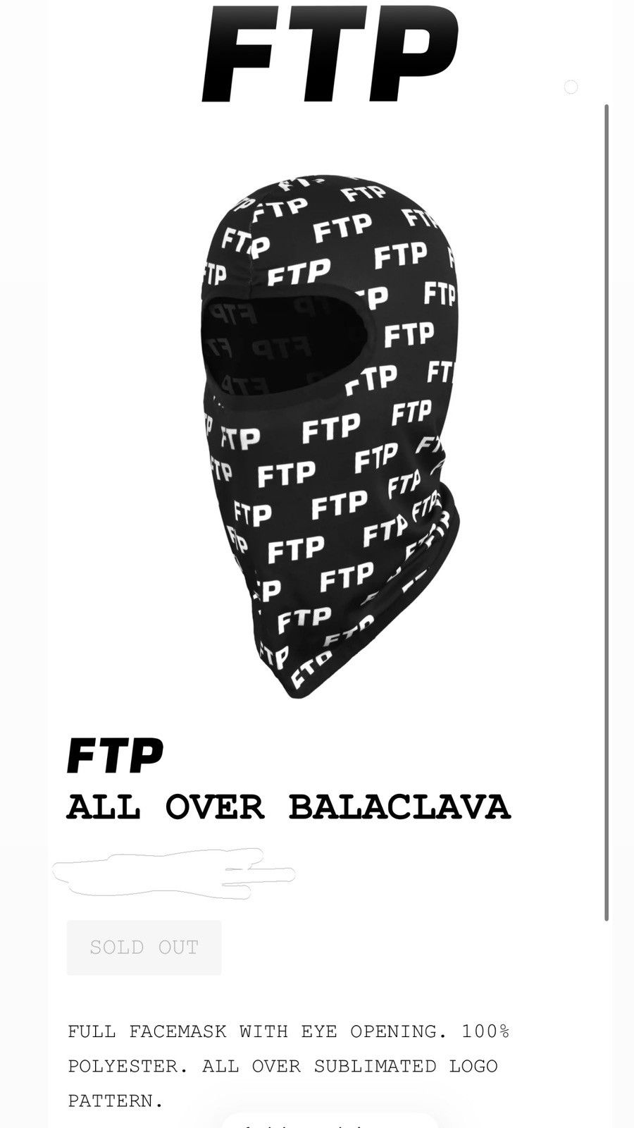Other FTP ALL OVER BALACLAVA Size ONE SIZE - 1 Thumbnail