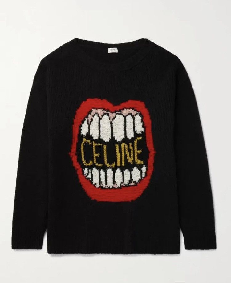 image of Celine Ss21 By Hedi Dancing Kid Mouth Cashmere Cozy Sweater in Black (Size XL)