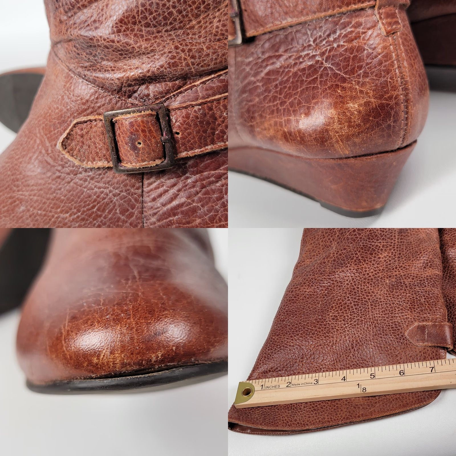 Vintage VINTAGE Cathy Jean Boots Women’s 8 Brown Tan Leather Riding Low Heel Calf Mid-Low Shaft Slip On Buckle 90s Y2K Brown Leather Boots Womens Size 30" / US 8 / IT 44 - 9 Thumbnail