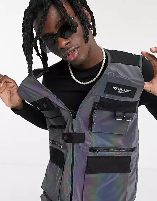 image of Sixth June Paris Y2K Vest Multipocket Chest Rig in Grey, Men's (Size Large)