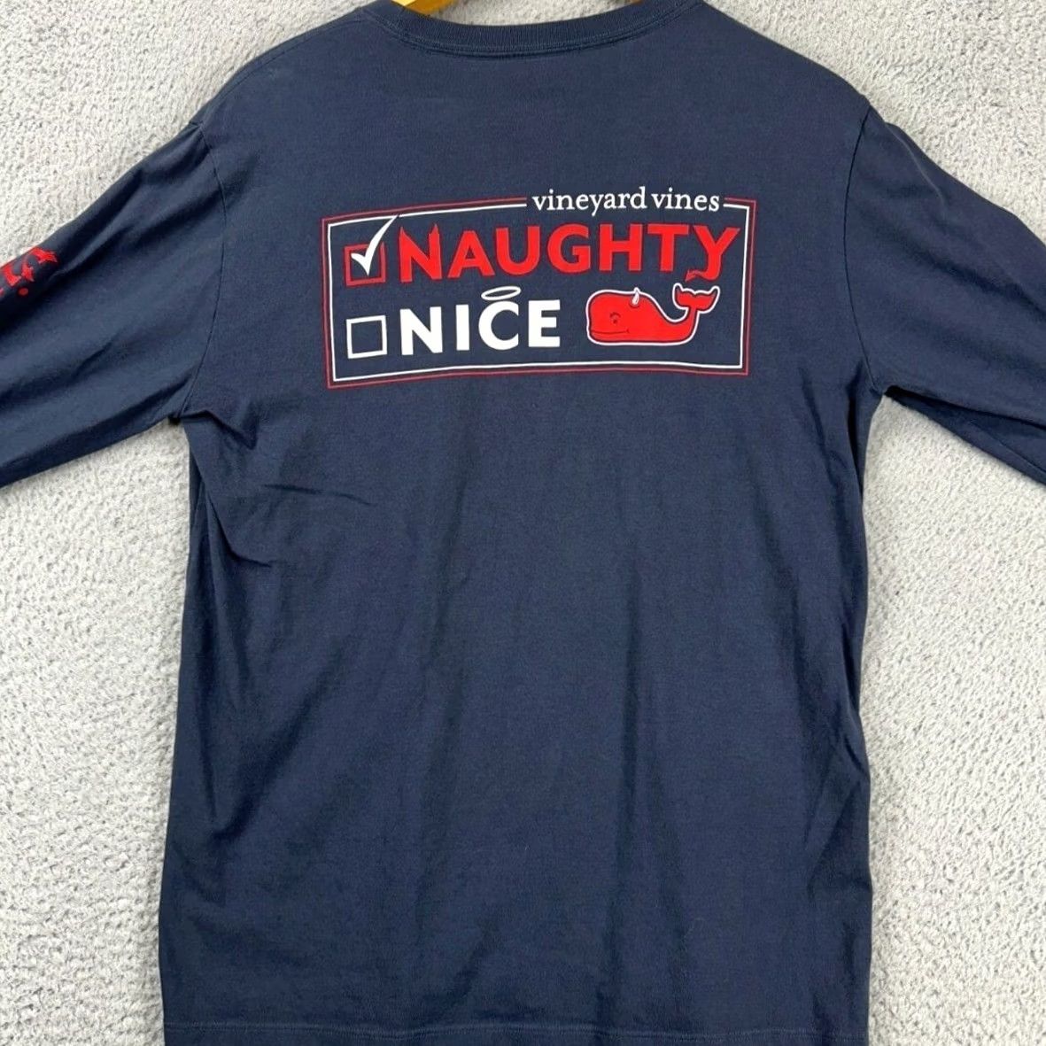 Vineyard Vines Vineyard Vines T-Shirt Mens Small Navy Whale Graphic Long Sleeve Naughty or Nice Crew Neck Pocket Tee Men XS? Nope Size US S / EU 44-46 / 1 - 3 Thumbnail