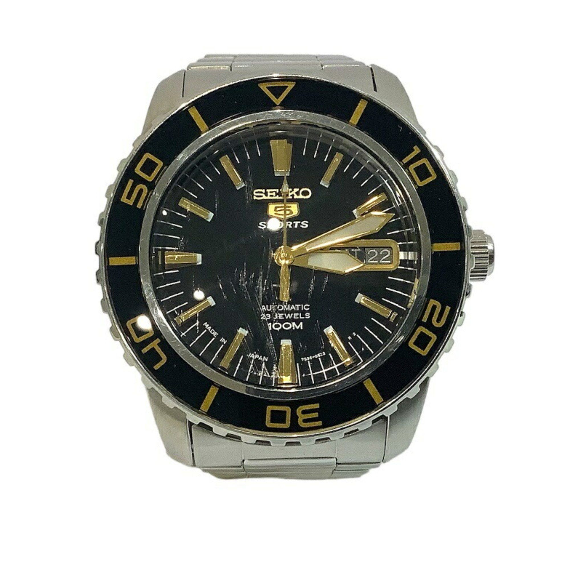image of Seiko Five 5 Automatic 7S36-04N0 Men's Watch Sports Ss Date Seiko5 Sports Atkb-8139 in Black