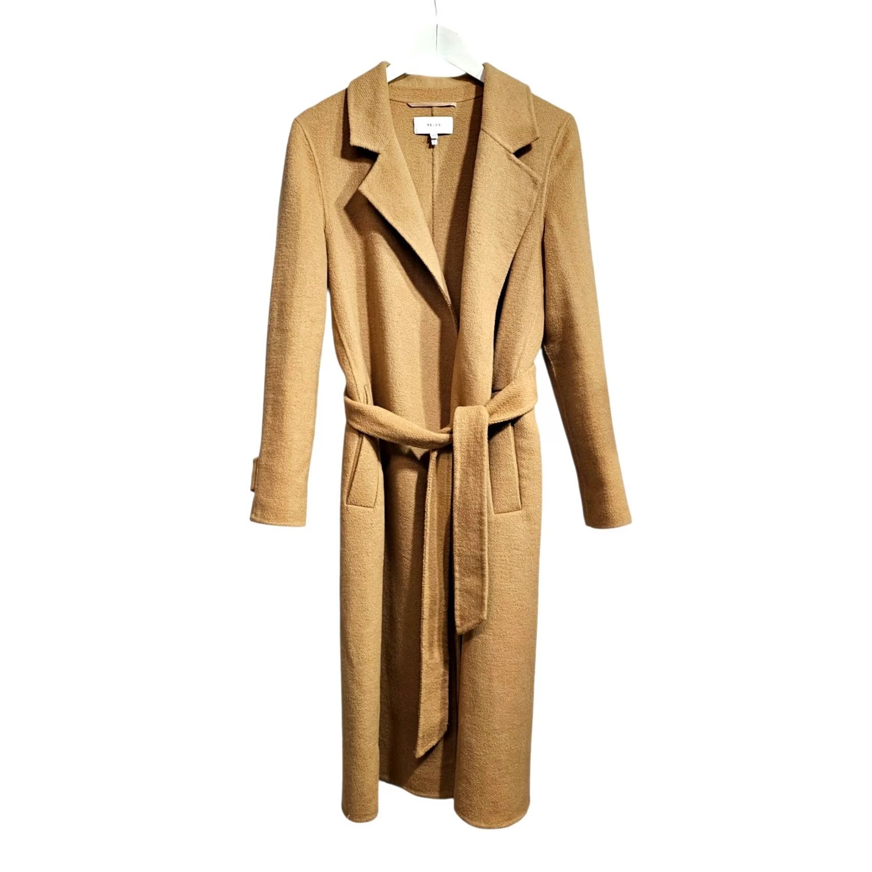 Reiss VINTAGE Reiss Coat Beige 8 UK Long Wool Blend Belted Pockets Women Size M / US 6-8 / IT 42-44 - 4 Thumbnail