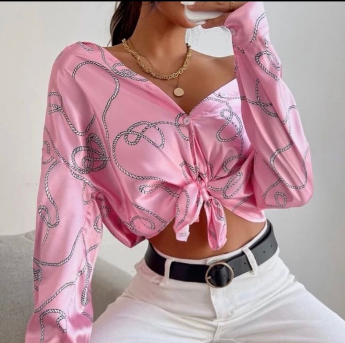 Designer × Other NWT, Gorgeous Pink Lavishly Paris Women’s Chainlink Blouse Size S / US 4 / IT 40 - 5 Thumbnail