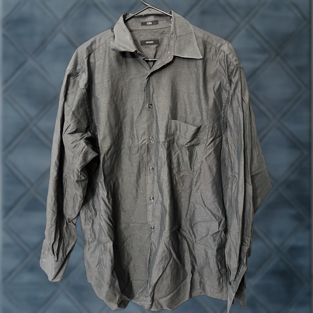 Alfani VINTAGE Alfani Shirt Mens Large Pinpoint Dark Gray Long Sleeve Button-Up 90s Mens Regular Size L Gray Size US L / EU 52-54 / 3 - 1 Thumbnail