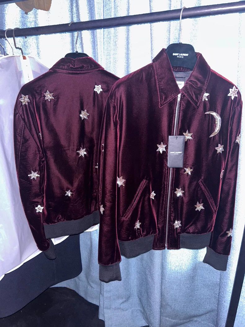 Yves Saint Laurent Saint Laruent 16 FW Burgundy Velvet Starmoon Jacket 2502-Ne Size US S / EU 44-46 / 1 - 2 Thumbnail