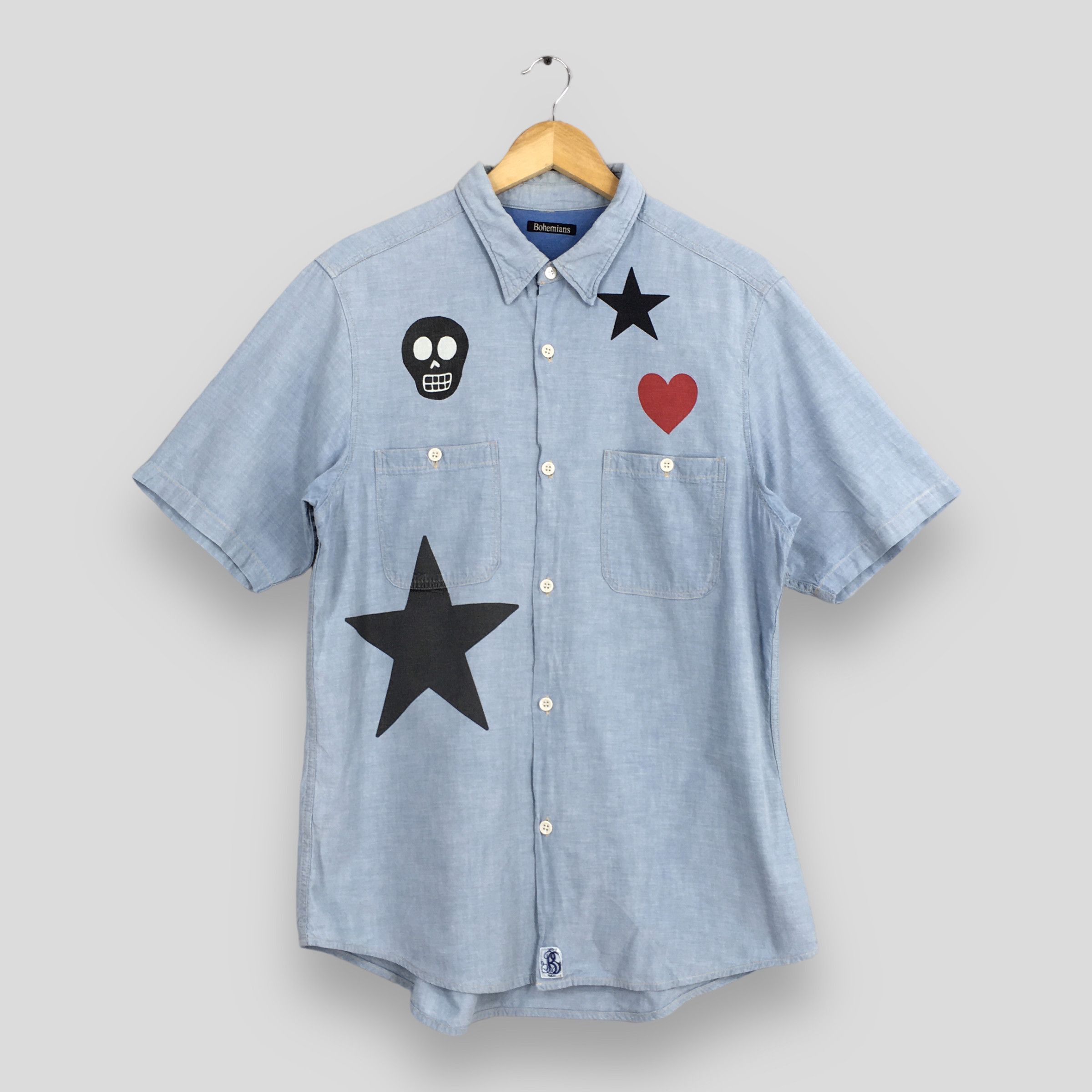 Japanese Brand Vintage 90's Bohemians Japan Blue Chambray Shirt M Size US M / EU 48-50 / 2 - 1 Thumbnail