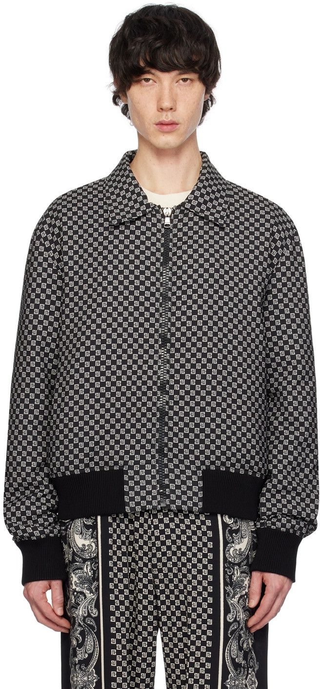 Balmain o1srvl11e1025 Mini Monogram Bomber Jacket in Noir/Ivory Size US L / EU 52-54 / 3 - 2 Thumbnail