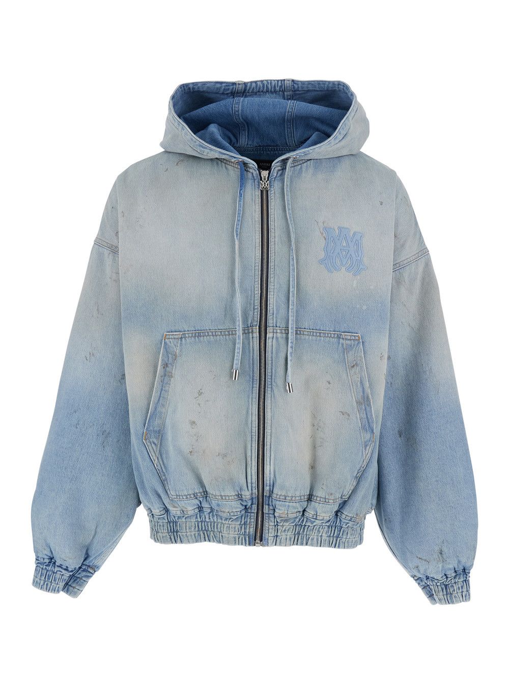 Amiri Light Blue Jacket with Fixed Hood and Logo Embroidery on Front and Back in Denim for Men Size US M / EU 48-50 / 2 - 1 Thumbnail