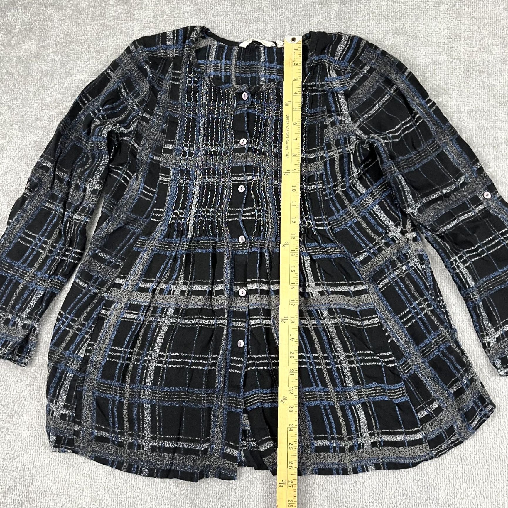 Soft Surroundings Soft Surroundings Shirt Women Medium Blue Plaid Beaded Tunic Button-Up Roll Tab Sleeve Womens Size M / US 6-8 / IT 42-44 - 4 Thumbnail