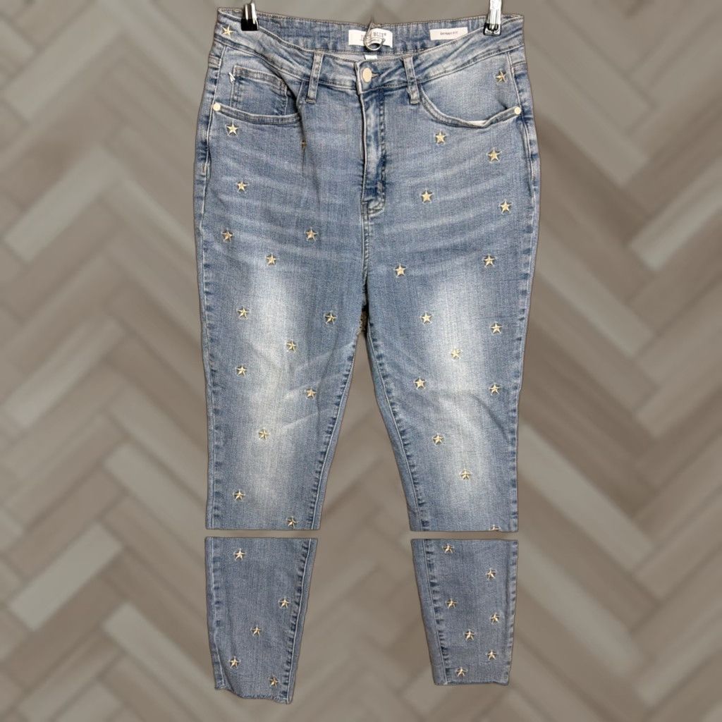 Denime Judy Blue Jeans Skinny High-Rise Star Embroidered Denim 32 Regular Women's Blue Star Pattern 88264 Size 28" / US 6 / IT 42 - 1 Thumbnail
