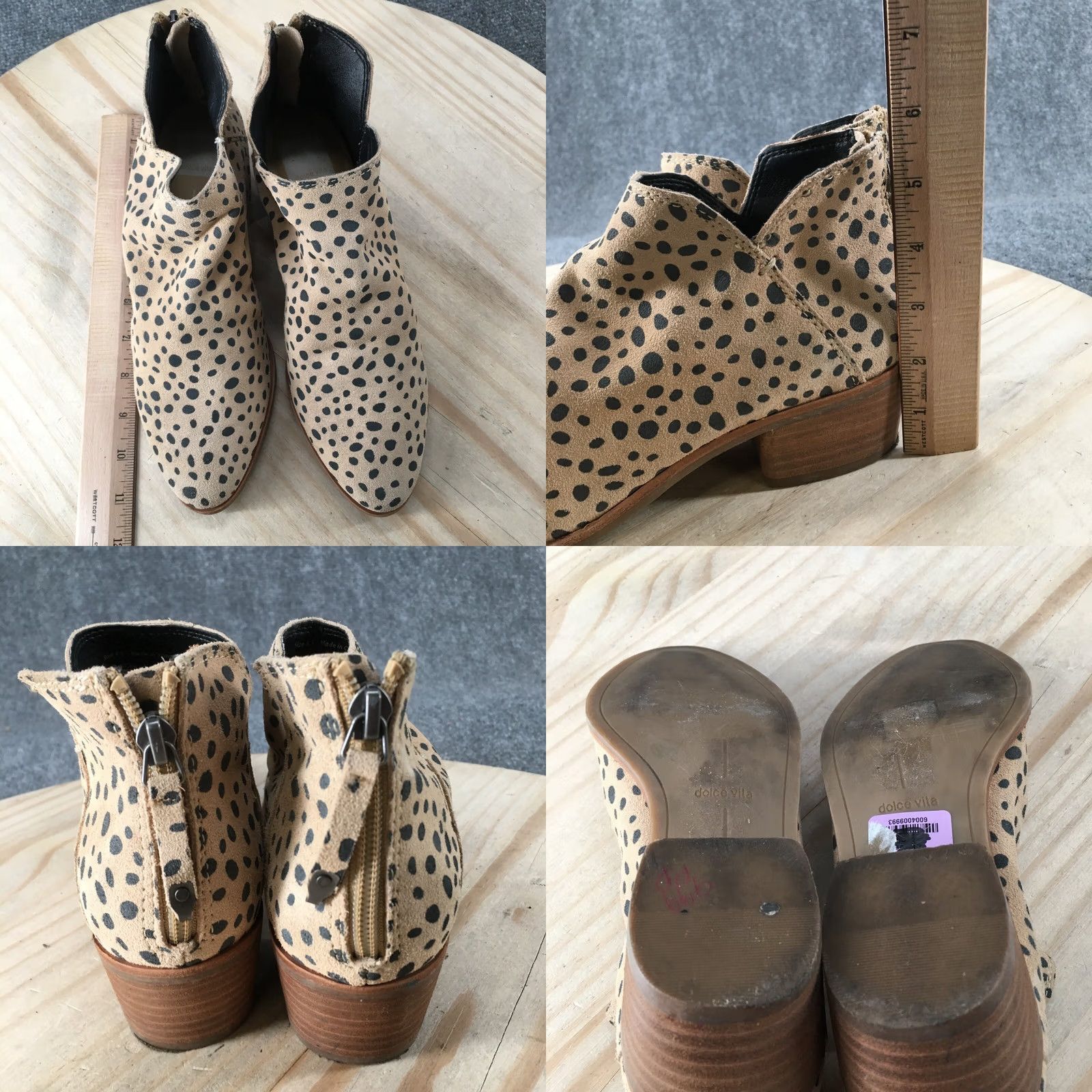 Dolce Vita DV Dolce Vita Kaidie Leopard Spot Ankle Bootie Beige Womens 8.5 Back Zip Bootie Suede Faux Leather Lining Animal Print Size US 9 / IT 39 - 8 Thumbnail