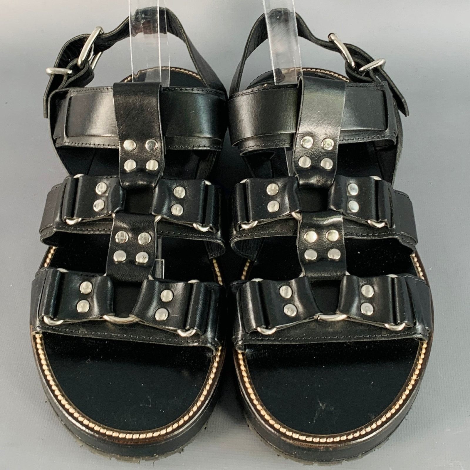 Dsquared2 DSQUARED2 Size 8 Harley Black Silver Leather Buckle Sandals Size US 8 / EU 41 - 4 Thumbnail