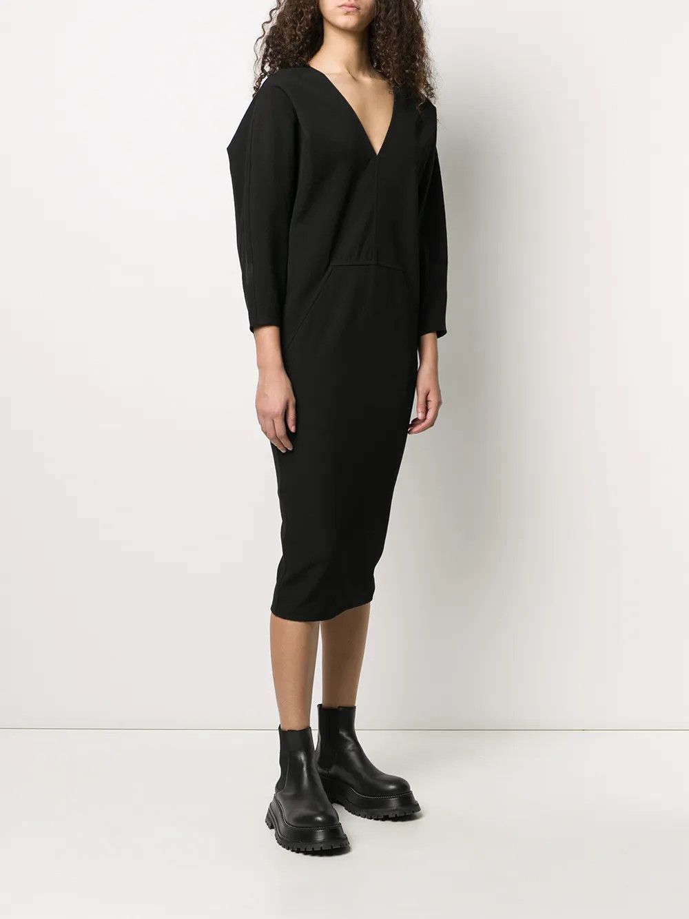 Rick Owens o1y0126 Midi Dress in Black Size S / US 4 / IT 40 - 2 Thumbnail