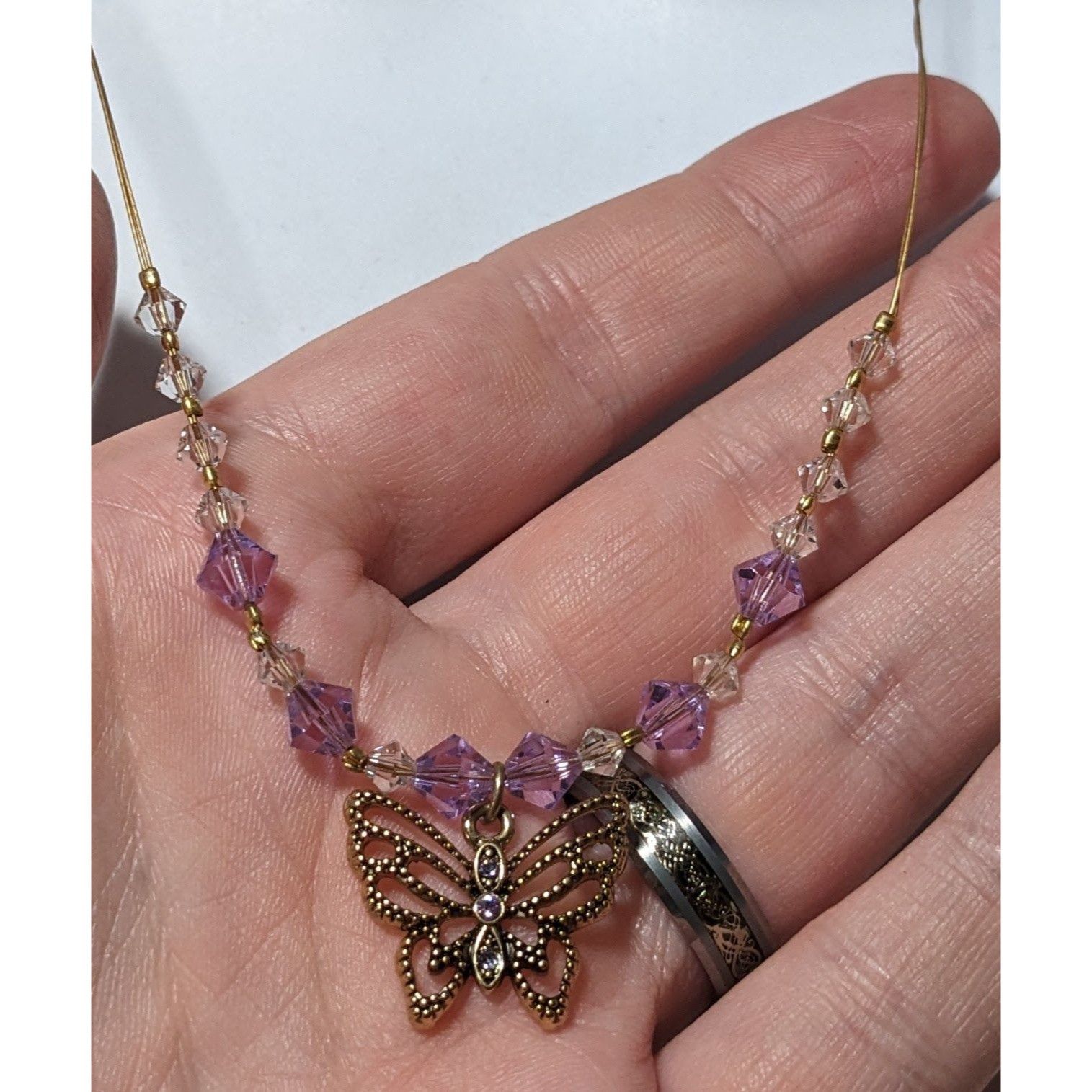 Other Handmade Purple Butterfly Crystal Necklace Size ONE SIZE - 8 Thumbnail