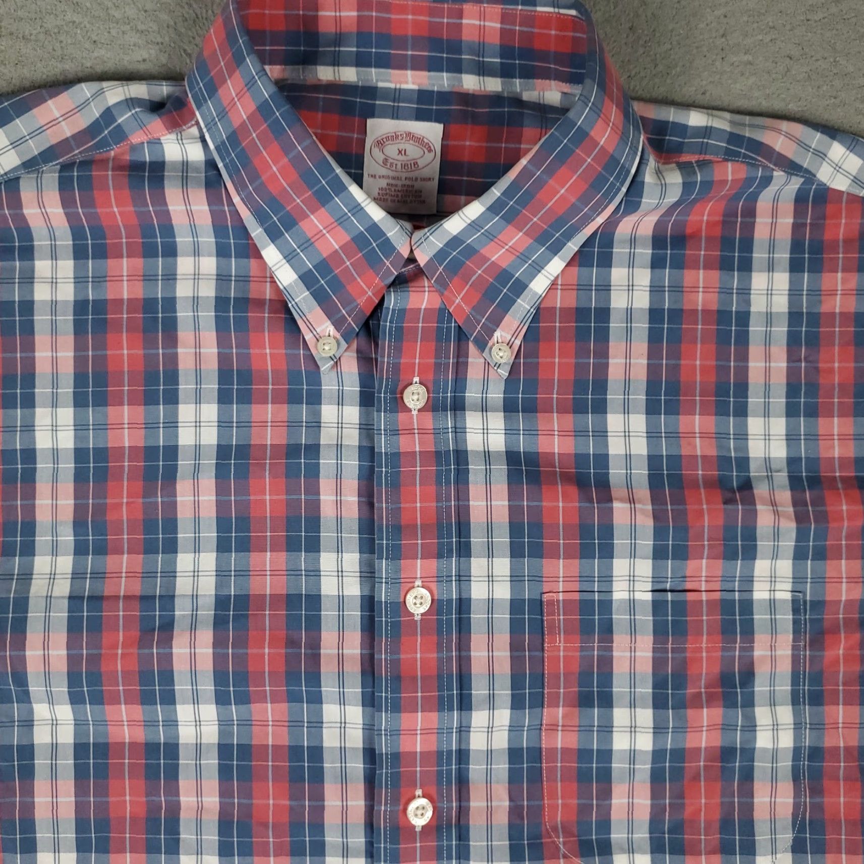Brooks Brothers Brooks Brothers Shirt Mens XL Blue Pink Plaid Button-Up Short Sleeve | Button-Down Collared Cotton Knit? Size US XL / EU 56 / 4 - 2 Thumbnail