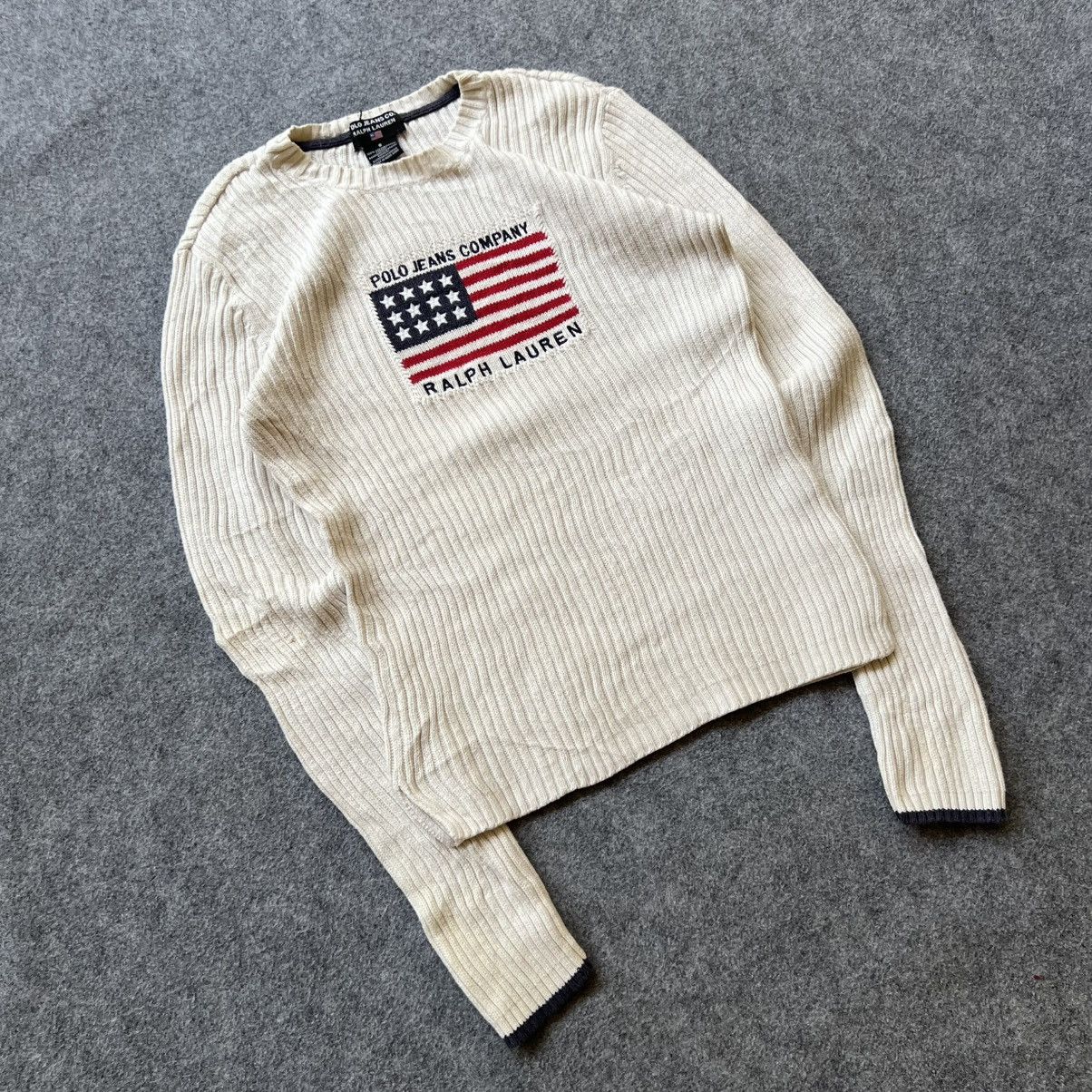 Designer × Polo Ralph Lauren × Vintage Vintage Polo Ralph Lauren American Flag Knit Sweater Size S / US 4 / IT 40 - 2 Thumbnail