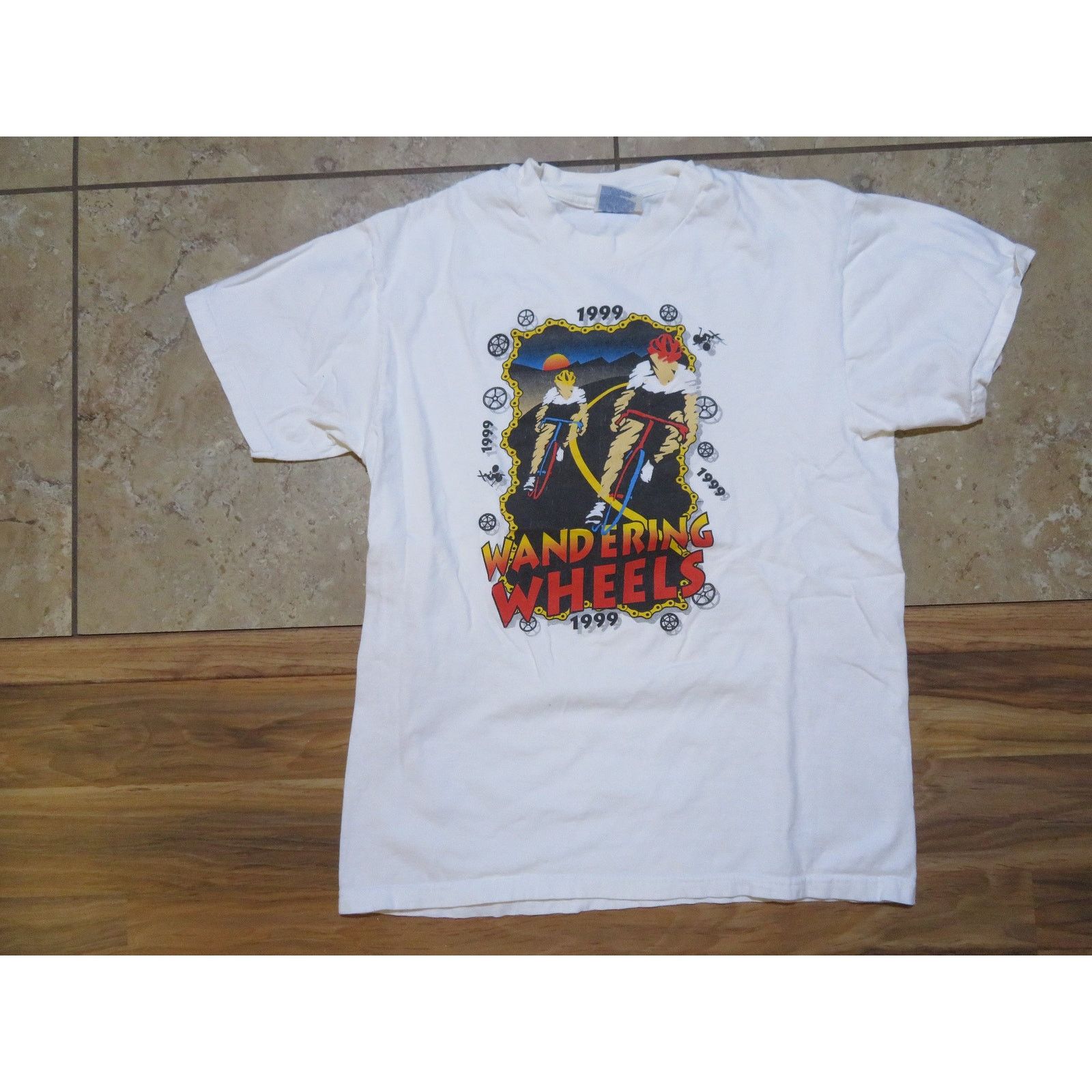 Hanes Wandering Wheels 1999 Bicycle Race T-Shirt Double Sided Sz M Size US M / EU 48-50 / 2 - 1 Thumbnail