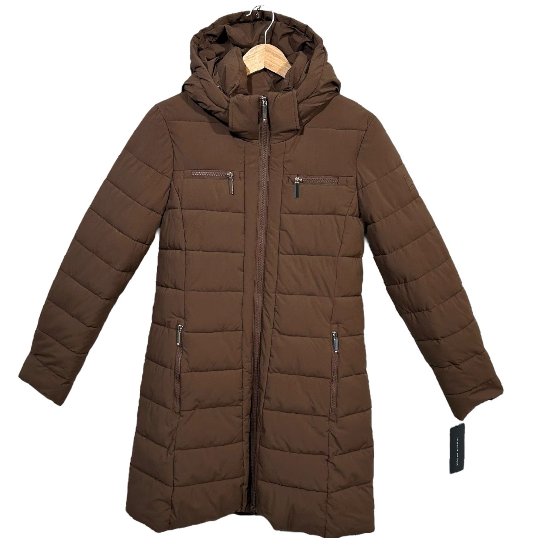 Tommy Hilfiger Tommy Hilfiger Womens Long Puffer Jacket Winter Coat Size S Brown Zip Pockets Size S / US 4 / IT 40 - 3 Thumbnail