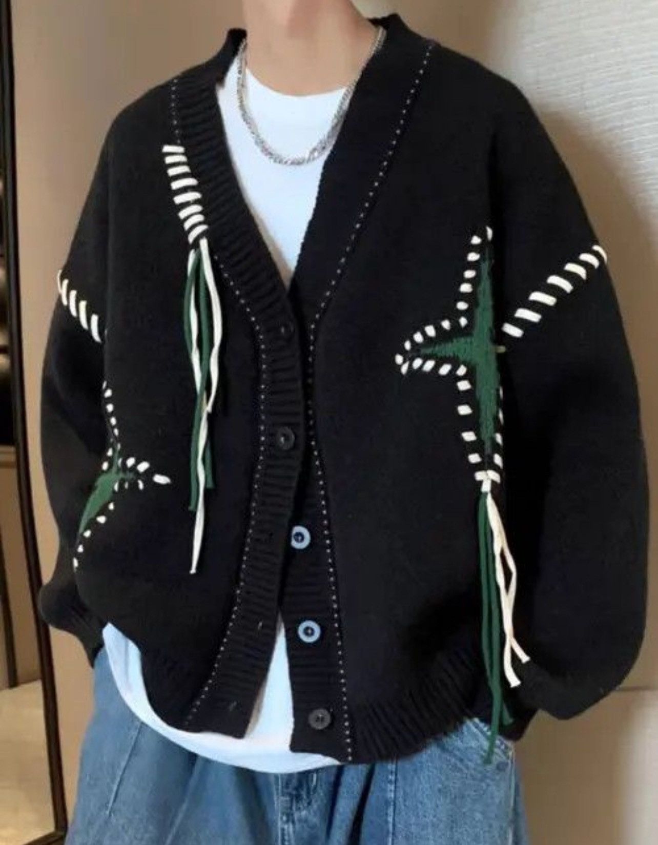 Japanese Brand Black star cardigan knitwear Size US M / EU 48-50 / 2 - 3 Thumbnail
