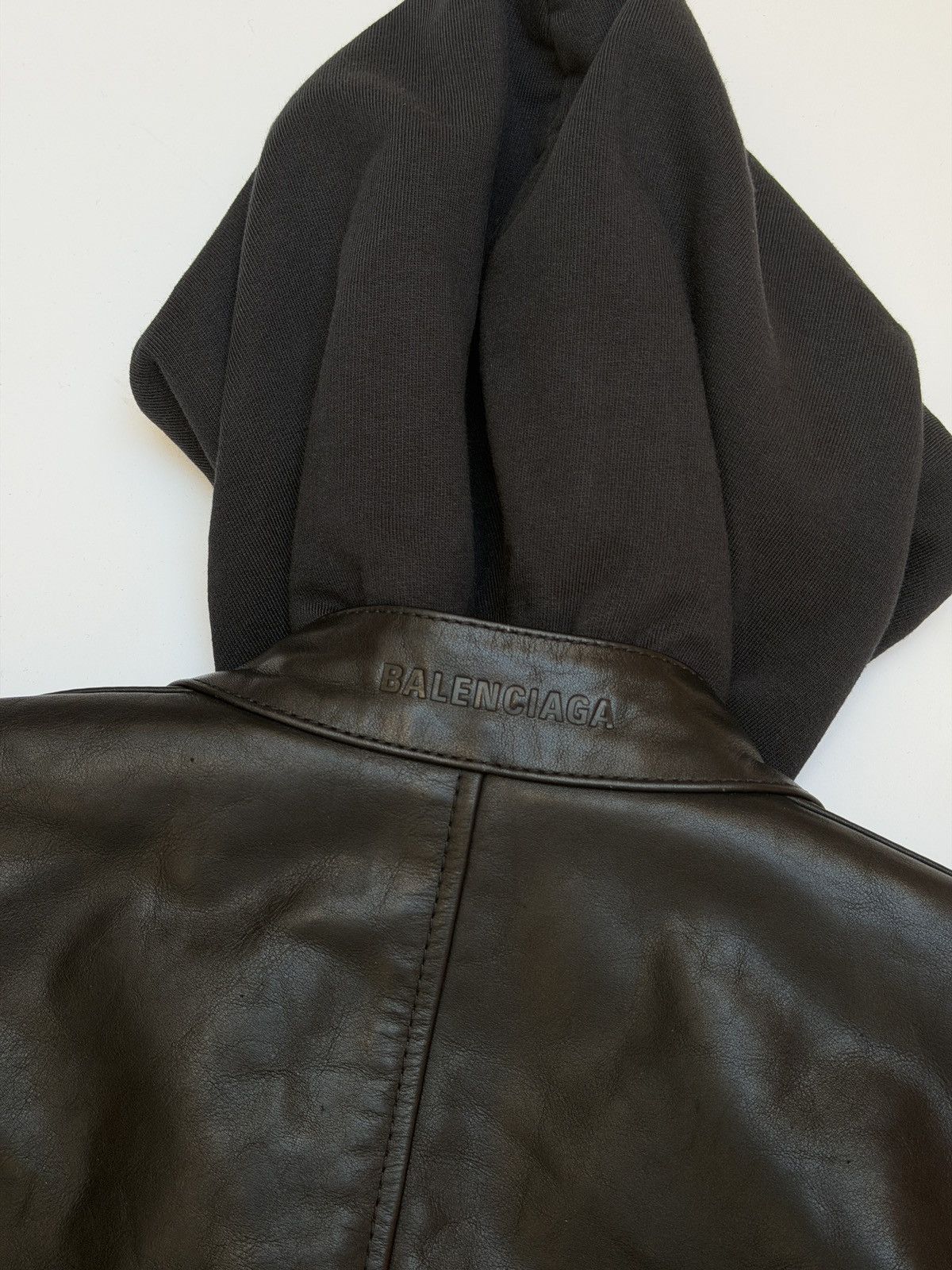 Balenciaga Balenciaga Shrunk Racer Hooded Layer Jacket Black Leather Size US XS / EU 42 / 0 - 6 Thumbnail