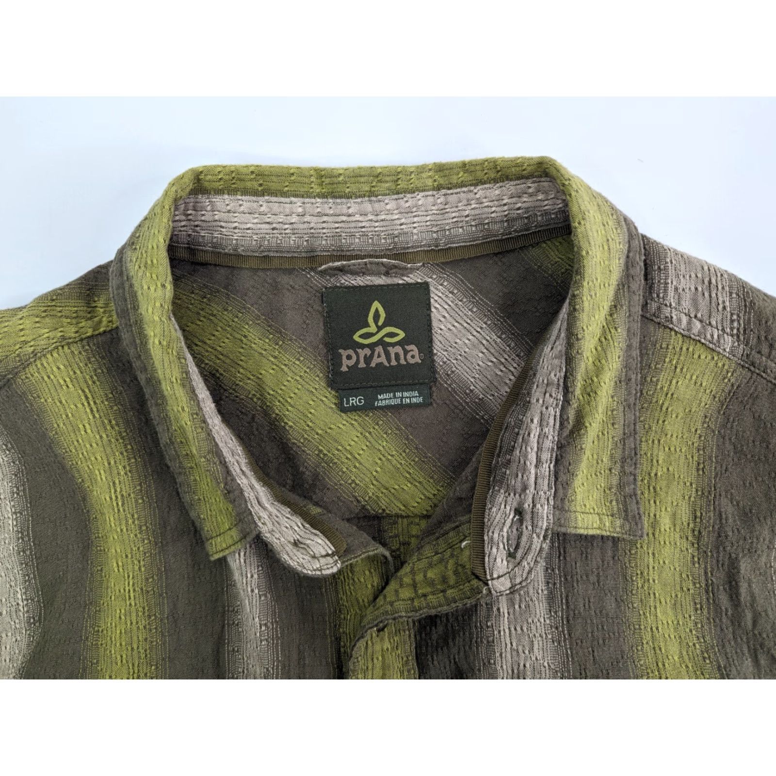 Prana PrAna Men's Size Large Green Brown Textured Long Sleeve Button Up Shirt Outdoors Size US L / EU 52-54 / 3 - 6 Thumbnail