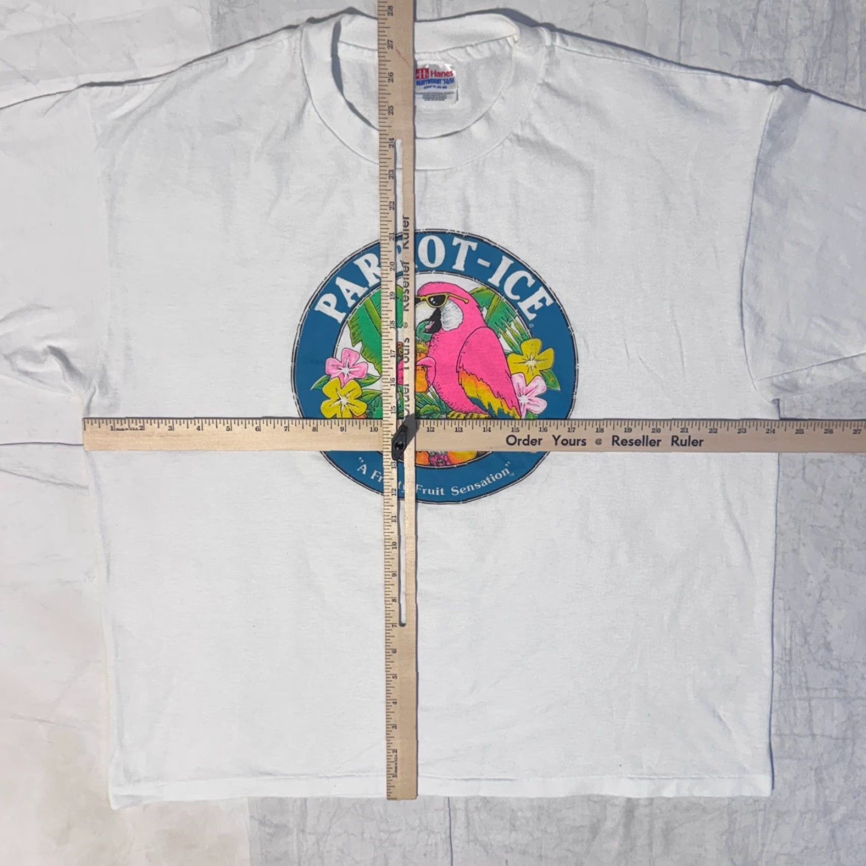 Hanes VINTAGE Hanes T-Shirt Shirt XL White 90s Logo Graphic Parrot Ice A Frosty Fruit Sensation Retro Neon Crew Neck Short Sleeve Men Size US XL / EU 56 / 4 - 4 Thumbnail