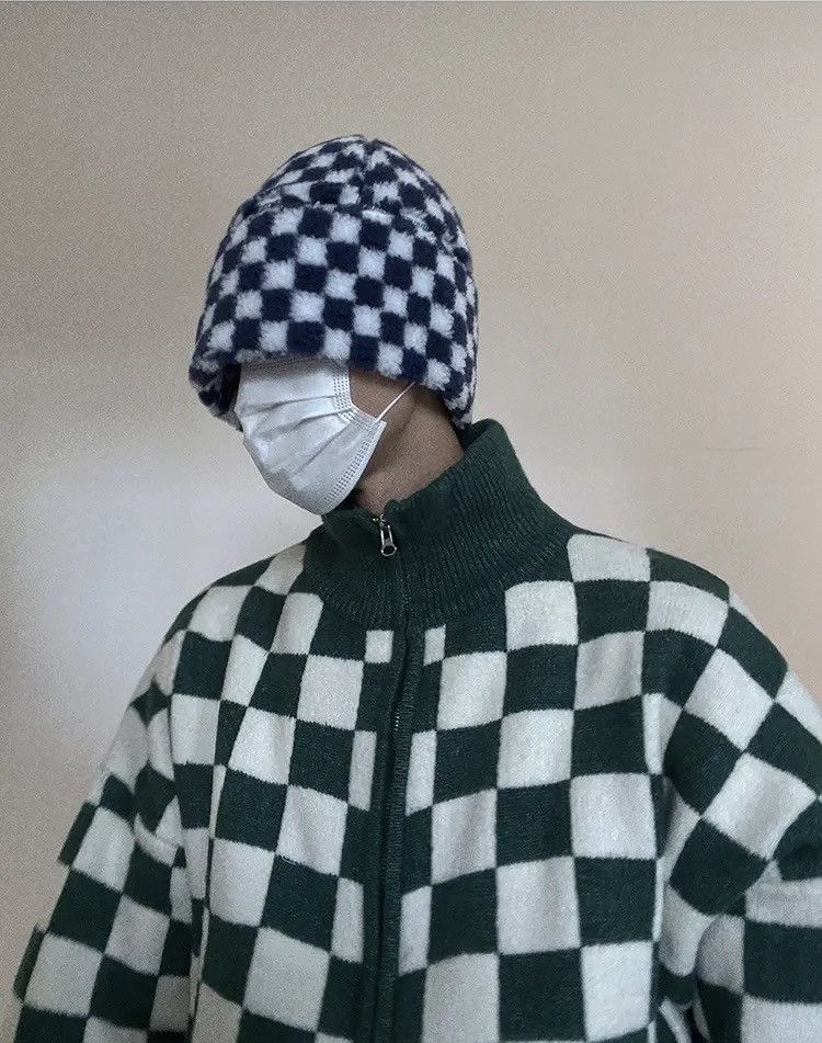 Japanese Brand × Vintage Korean fashion green checkered plaid knit jacket cardigan Size US XL / EU 56 / 4 - 3 Thumbnail