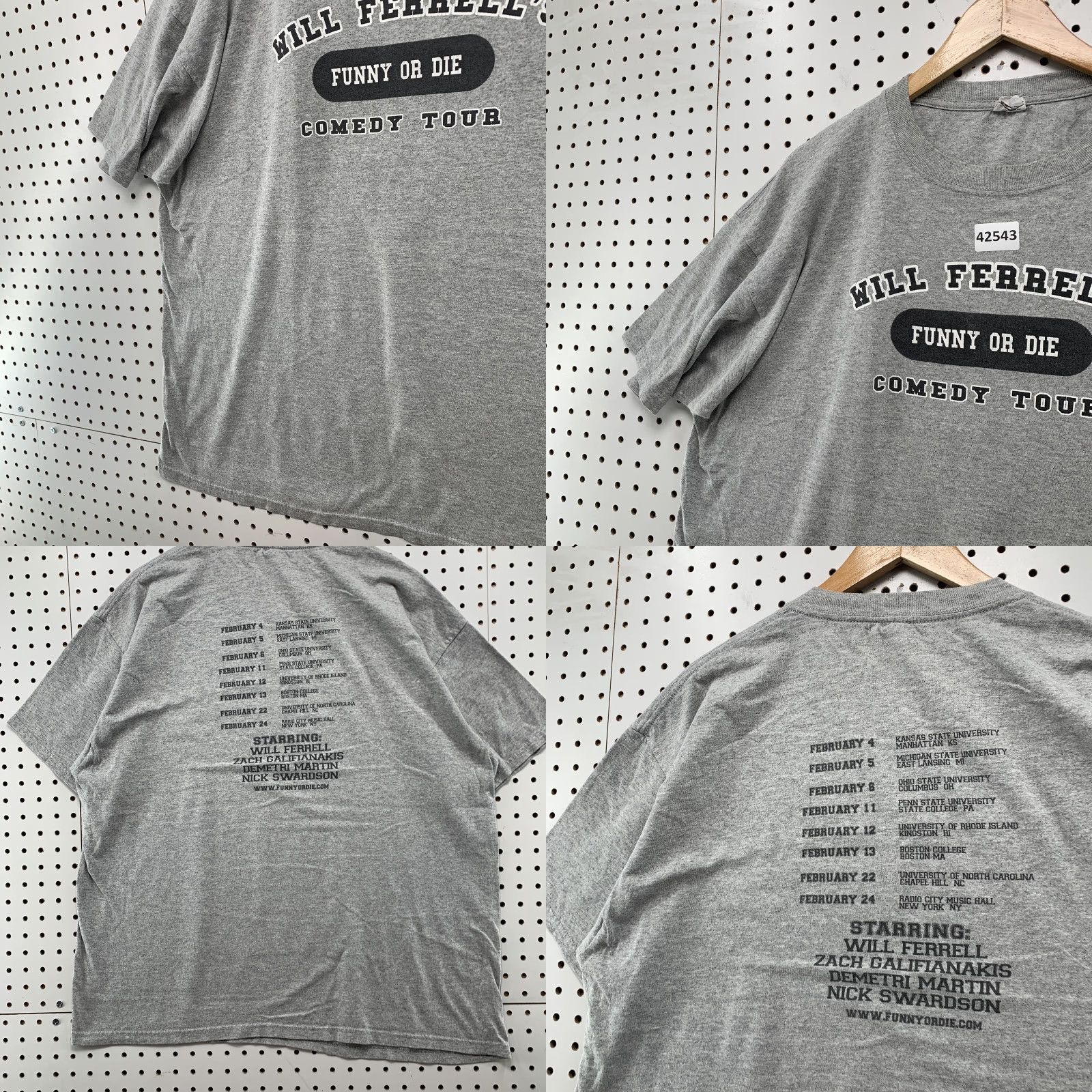 Gildan VINTAGE Will Ferrell Funny Or Die Comedy Tour Shirt Mens 2XL Gray Size US XXL / EU 58 / 5 - 8 Thumbnail