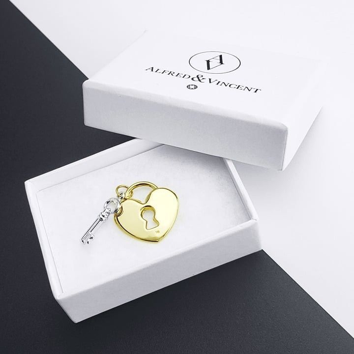 Other Heart Lock and Key Love Charm Pendant in Yellow White Gold Size ONE SIZE - 2 Thumbnail