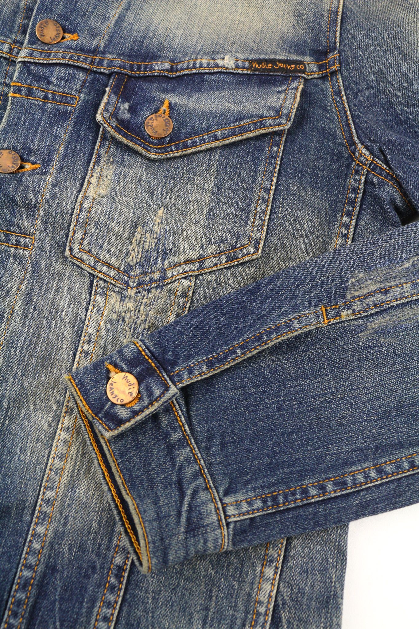 Nudie Jeans S Blue Denim Polo Neck Logo Jacket 80391 Size US S / EU 44-46 / 1 - 5 Thumbnail