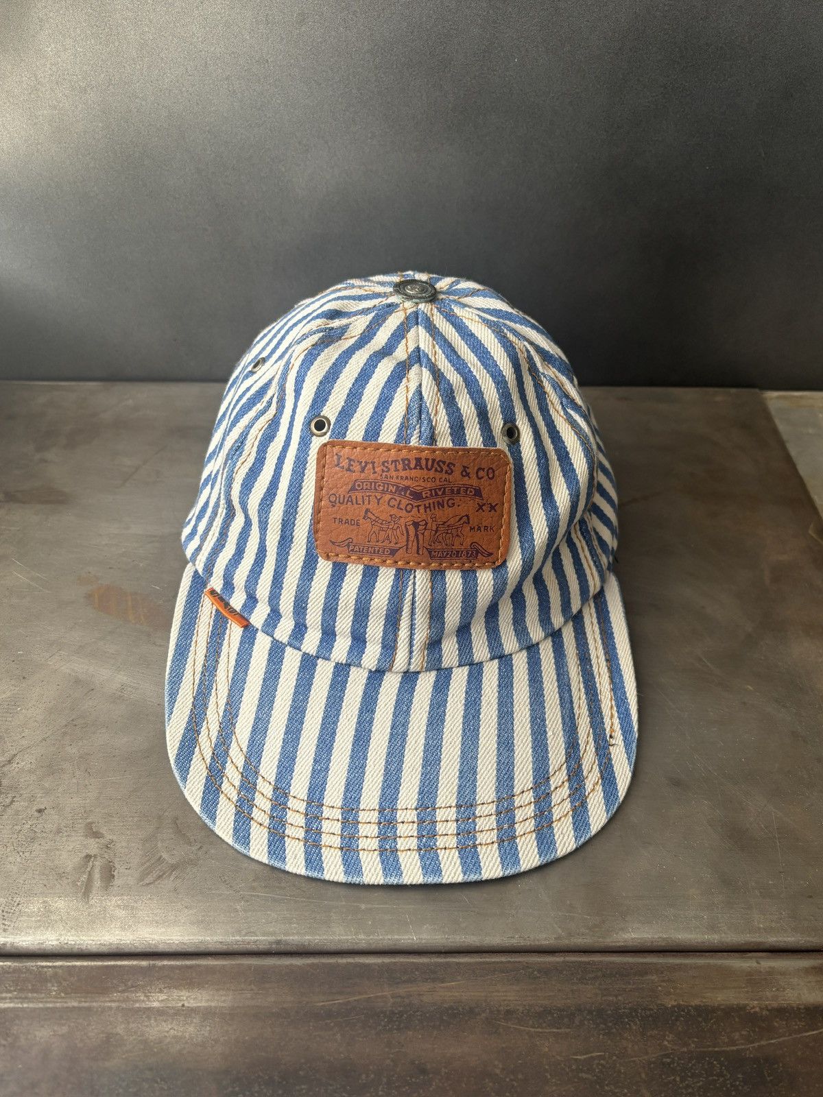 Levi's 1990s Levi's Jeans Hat Vintage Denim Snapback Striped Baseba Size ONE SIZE - 16 Thumbnail