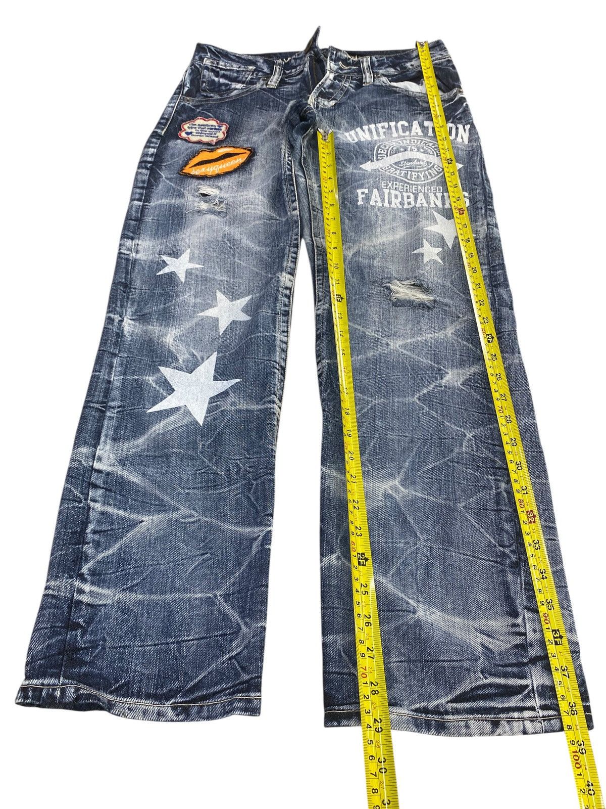 Japanese Brand Japanese Brand Patchwork Star Print Style Distressed Jeans Size US 32 / EU 48 - 7 Thumbnail