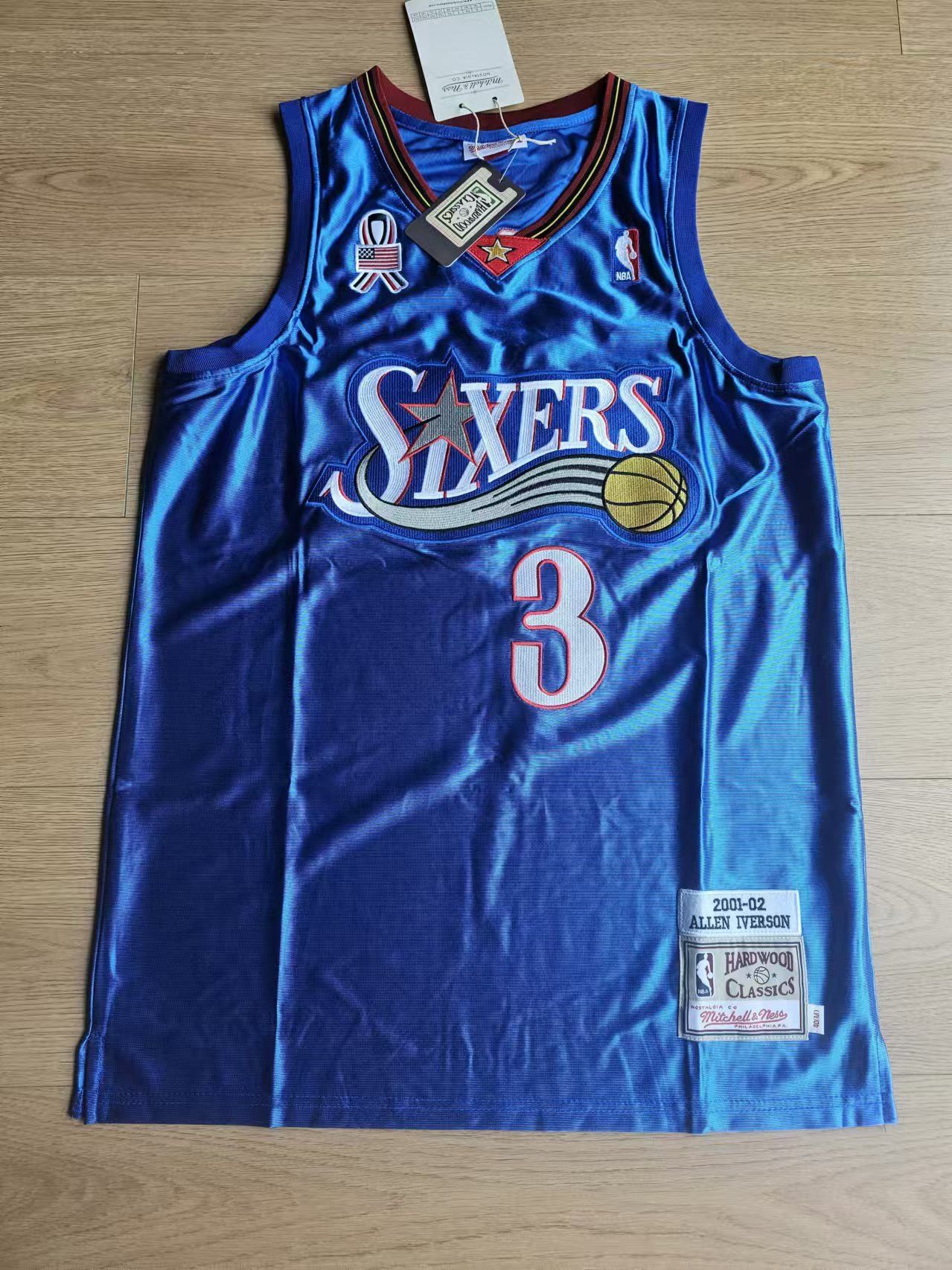 NBA 76ers #3 Allen Iverson Jersey Blue Double Stitched Size US M / EU 48-50 / 2 - 1 Thumbnail
