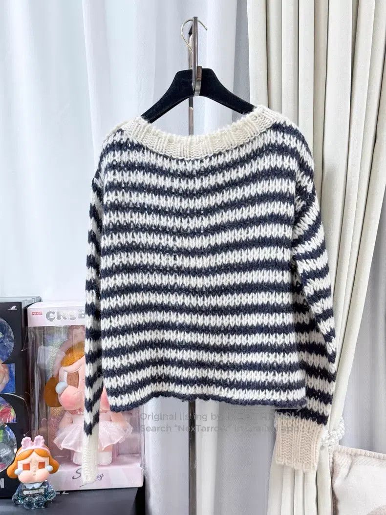 Dior Dior Black striped cashmere knitted gold anchor buckle lon Size XS / US 0-2 / IT 36-38 - 2 Thumbnail