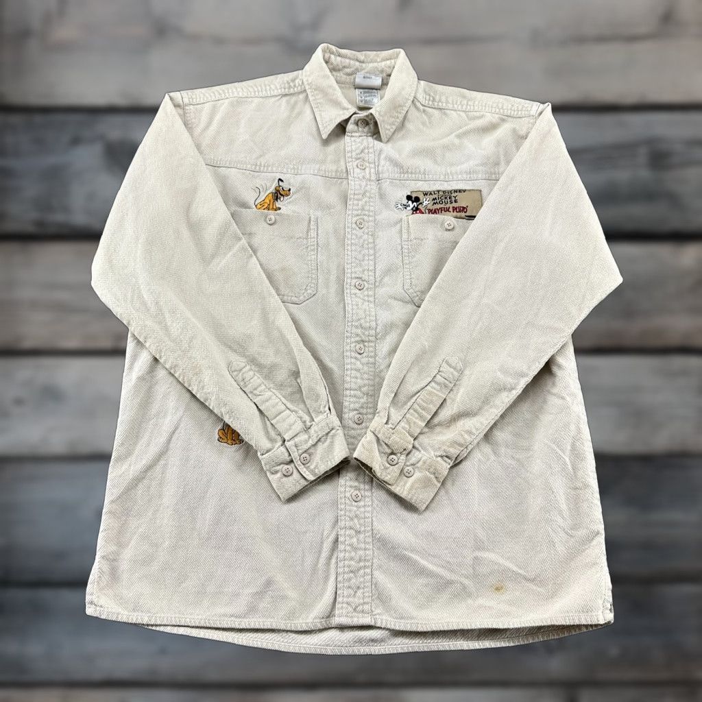 Disney VINTAGE Disney Shirt Men M Corduroy Button Up Mickey Mouse 90s Ivory Long Sleeve Cardinal? Size US M / EU 48-50 / 2 - 1 Thumbnail