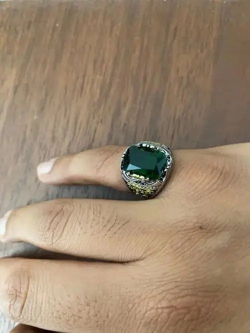 Japanese Brand Mystic Zircon Green Color Carved Ring (size 7-12) Size ONE SIZE - 4 Thumbnail