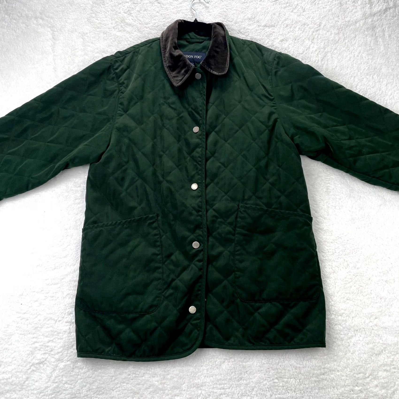 London Fog London Fog Jacket Womens Medium Green Quilted Barn Coat Lined Snap Front Size M / US 6-8 / IT 42-44 - 4 Thumbnail