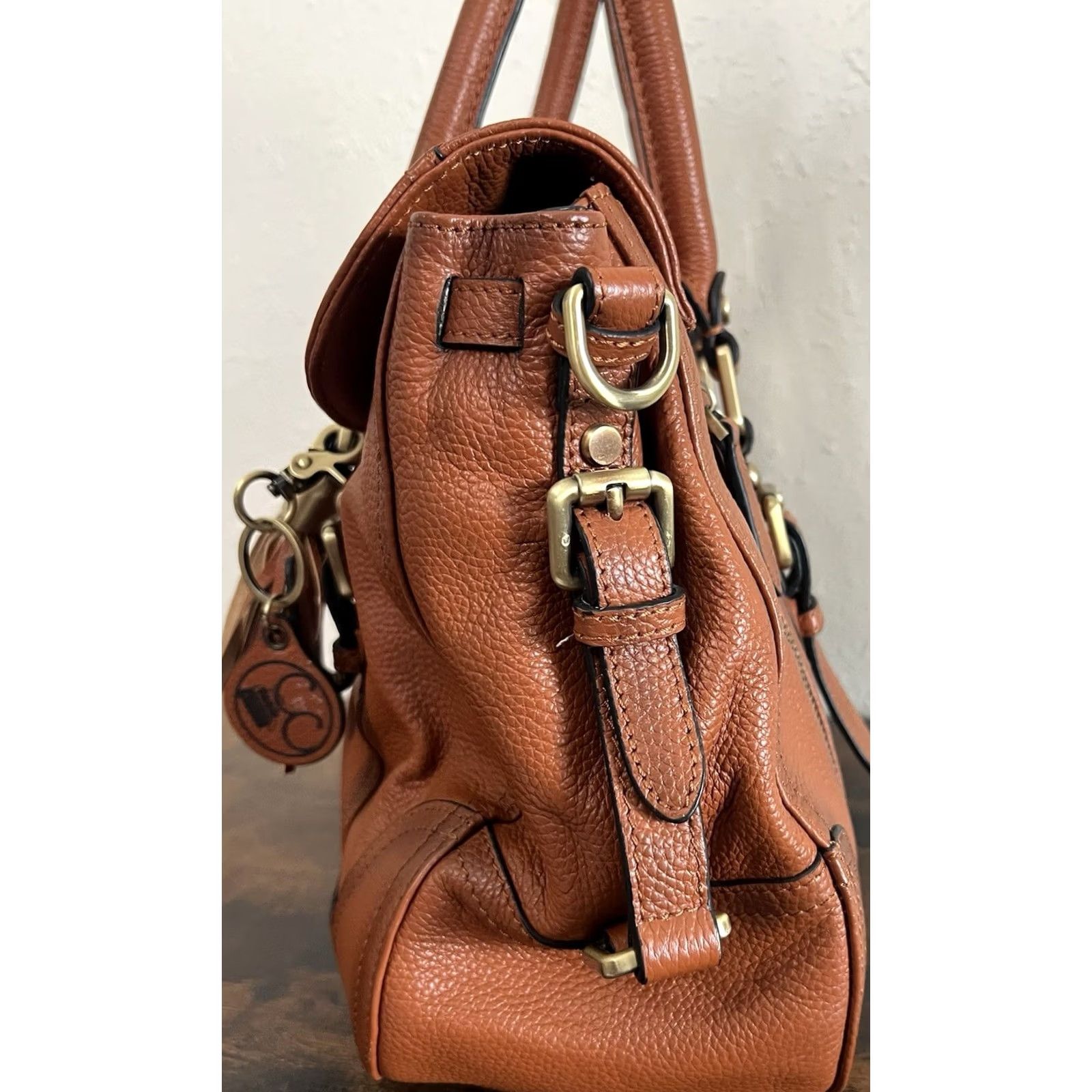 Vintage Concealed Carrie Leather Satchel, Large Tote - Cognac Aged Brown Size ONE SIZE - 4 Thumbnail
