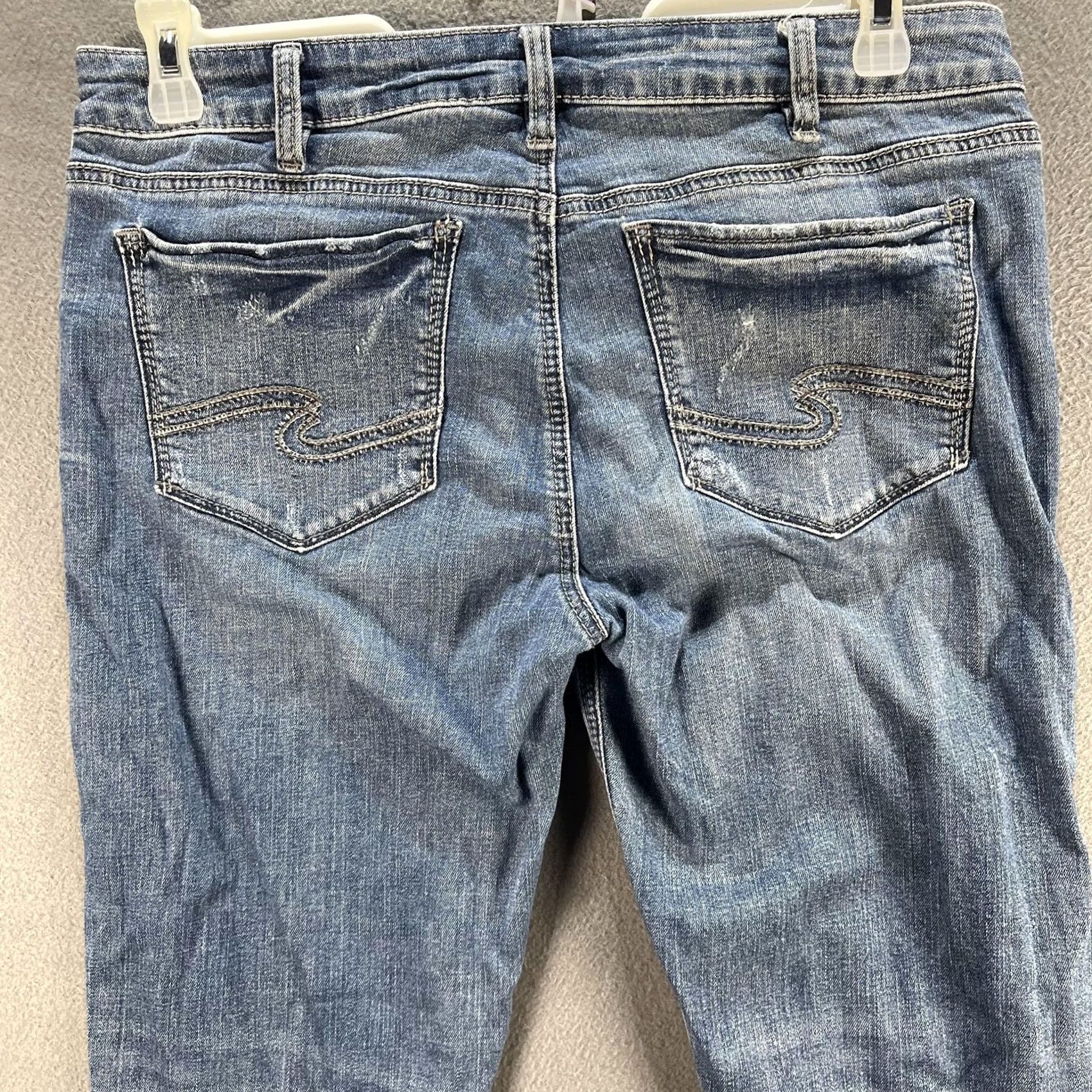 Silver Jeans Co. Silver Jeans Co. Calley Ankle Skinny Jeans Womens 34 Blue Distressed Raw Hem Denim Cotton Elastane Mid Wash Embroidered Pockets 5 Pocket Zip Size 24" / US 00 / IT 34 - 4 Thumbnail
