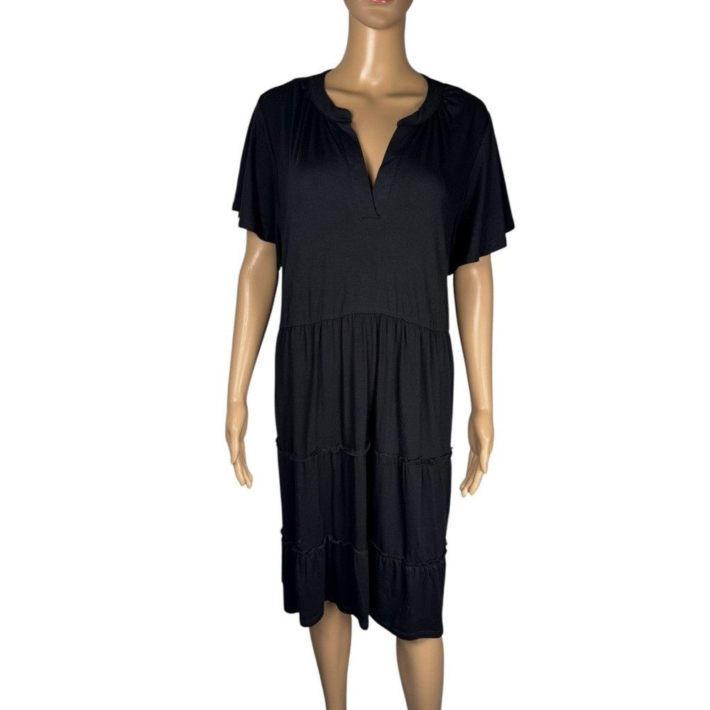 Lucky Brand NWT New Lucky Brand Black Rayon Tiered Flutter Short Sleeve Size XXL / US 16-18 / IT 52-54 - 2 Thumbnail