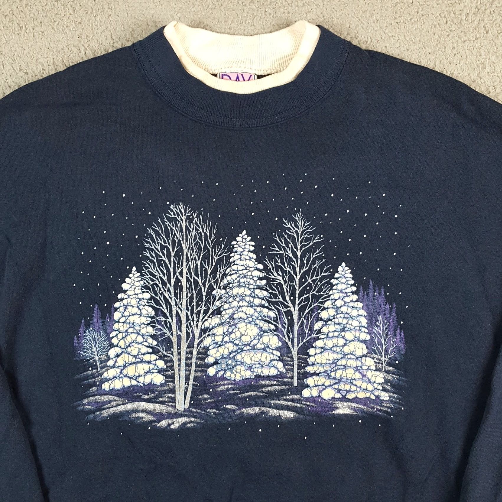 Etro VINTAGE Day Break Snowy Christmas Tree Fleece Sweatshirt Crewneck 3XL Women Blue Pullover 90s Christmas Holiday Retro Shirt Size XXL / US 16-18 / IT 52-54 - 2 Thumbnail