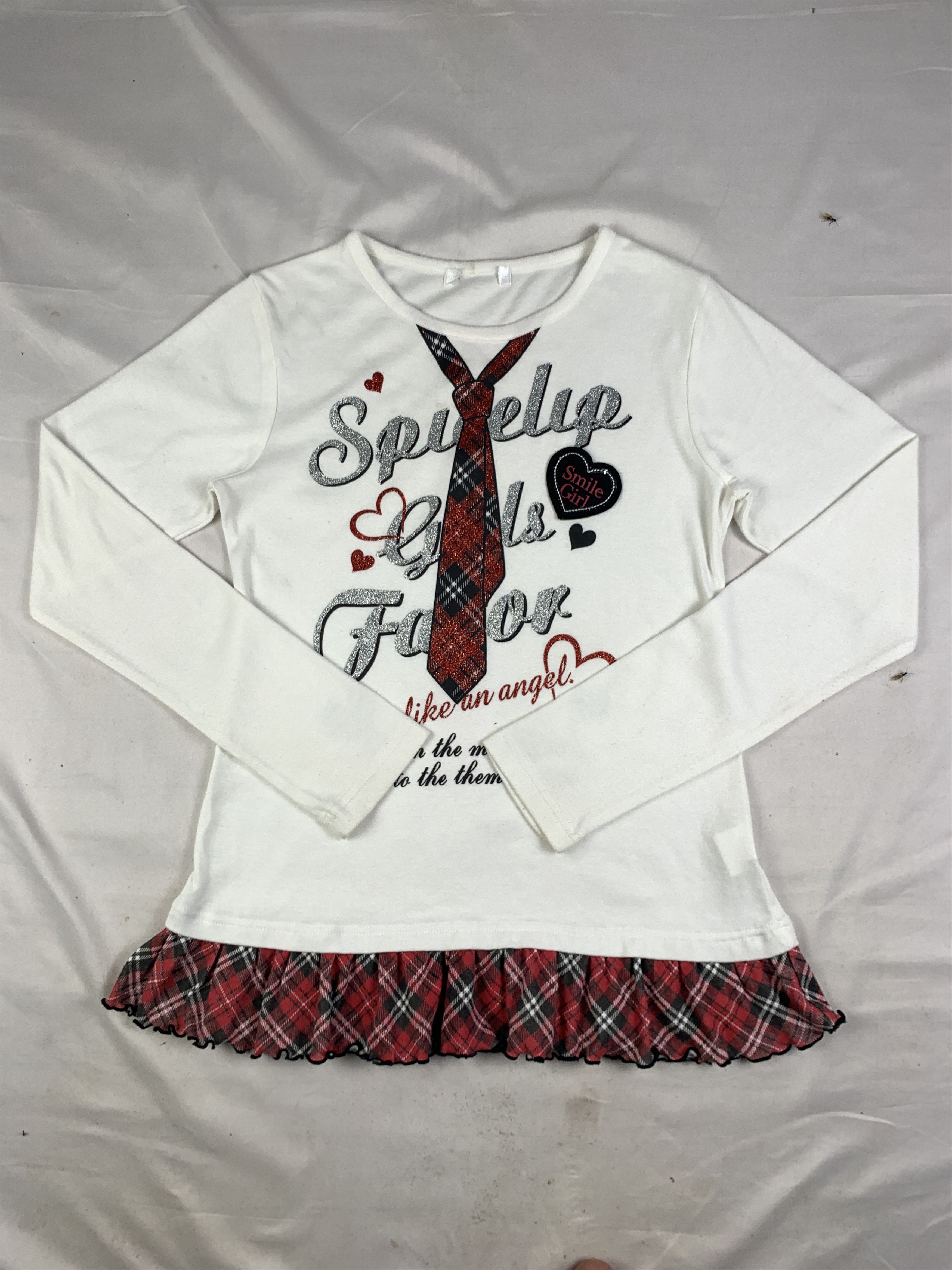 Japanese Brand Cute Pop Tie Print White Extra Hem Longsleeve Tee (M) Size M / US 6-8 / IT 42-44 - 1 Thumbnail