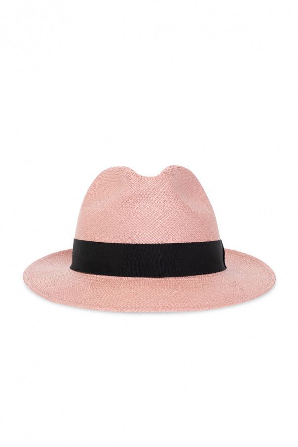 Saint Laurent Paris o1s1wg110824 Size: 58 / Fedora Hat in Straw in Pink/Black Size ONE SIZE - 1 Thumbnail